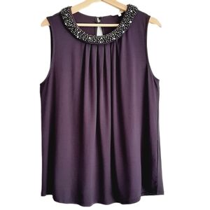 🍒 RW&CO Elegant Purple Pearl Bead Embellished Scoop Neck Purple Tank Top Sz L
